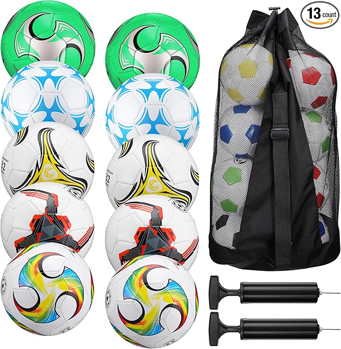 Libima 13 Pcs Soccer Ball Bulk 10 Pcs Official Soccer Ball with 2 Pump and Carry Bag Indoor Outdoor Training Game Sport Gift for Youth Adult Back to School