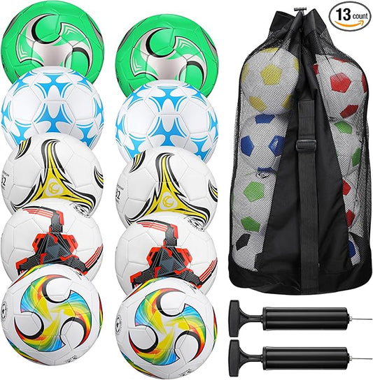 Libima 13 Pcs Soccer Ball Bulk 10 Pcs Official Soccer Ball with 2 Pump and Carry Bag Indoor Outdoor Training Game Sport Gift for Youth Adult Back to School