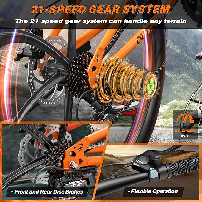 Betterland 26 Inch Folding Mountain Bike, 21 Speeds Full Suspension Foldable Bikes, Dual Disc Brake, High Carbon Steel Frame and Non-Slip Quick Release tire Bicycle for Adult