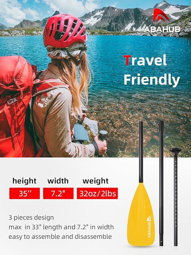 Abahub SUP Paddle - 3 Piece Adjustable Paddles - Lightweight Stand-up Paddle Oars for Paddleboard, Adjustable Aluminum Alloy Shaft 68" - 84", Black/Blue/Green/Orange/Red/Yellow Plastic Nylon Blade