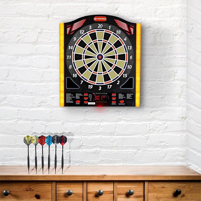 Professional Electronic Dartboard Set with Laser Toe Line, 34 Games & 350 Modes, 1-8 Players, Includes 12 Darts, Suitable for Batteries/Adapters