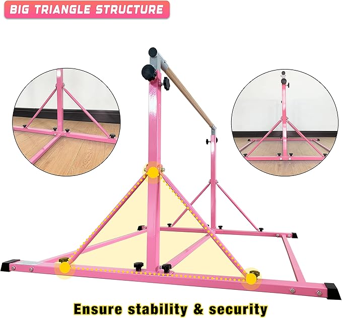 MARFULA Gymnastic Bar for Kid and Teenage Ages 3-25, 5 FT / 8 FT Base Length, 4 FT Width 5 FT Height, Gymnastic Kip Bar Horizontal Bar for Gymnast, Gymnastic Training Equipment for Home and Club Use