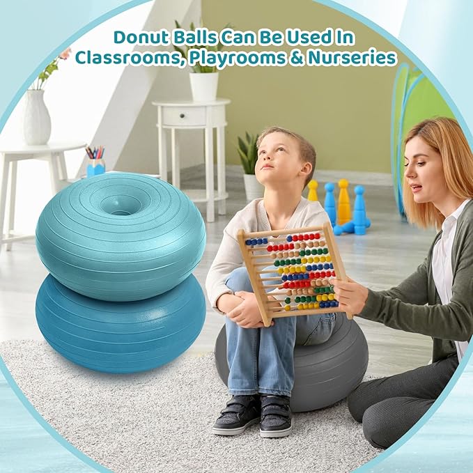 Lewtemi Flexible Seating for Classroom 20 Inch Inflatable Yoga Ball Chair Large Donut Exercise Ball Chair Cushion Seat with Inflator for Kid Student Sensory Balance Home Office