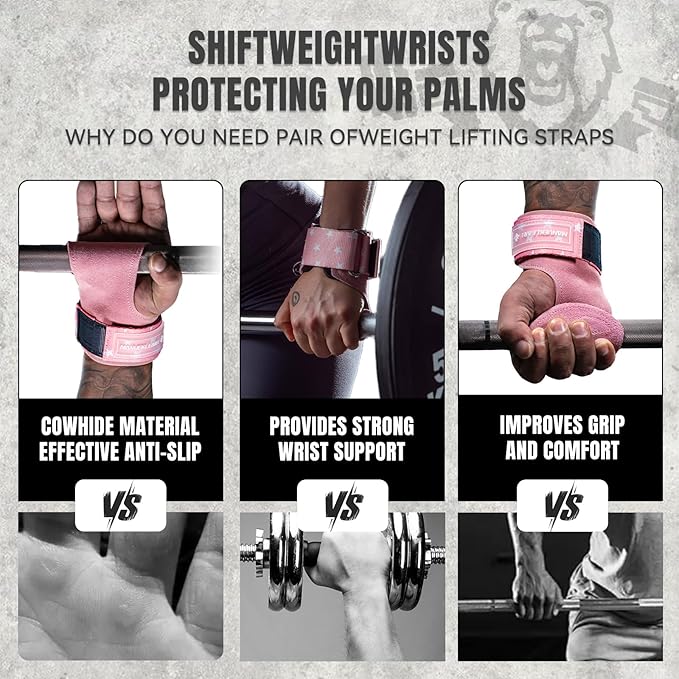 MANUEKLEAR Gym Straps Weight Lifting, Double Leather Lifting Straps for Men Deadlift with Cushion Wrist Loop, Gym Lifting Wrist Wraps for Weightlifting