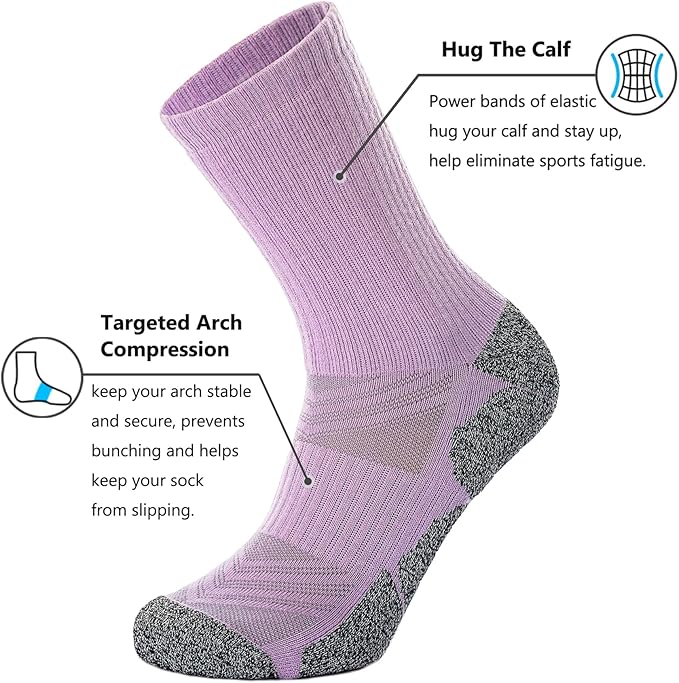 CWVLC Crew Hiking Socks, Cushion, Moisture Wicking, Arch Compression Boot Socks
