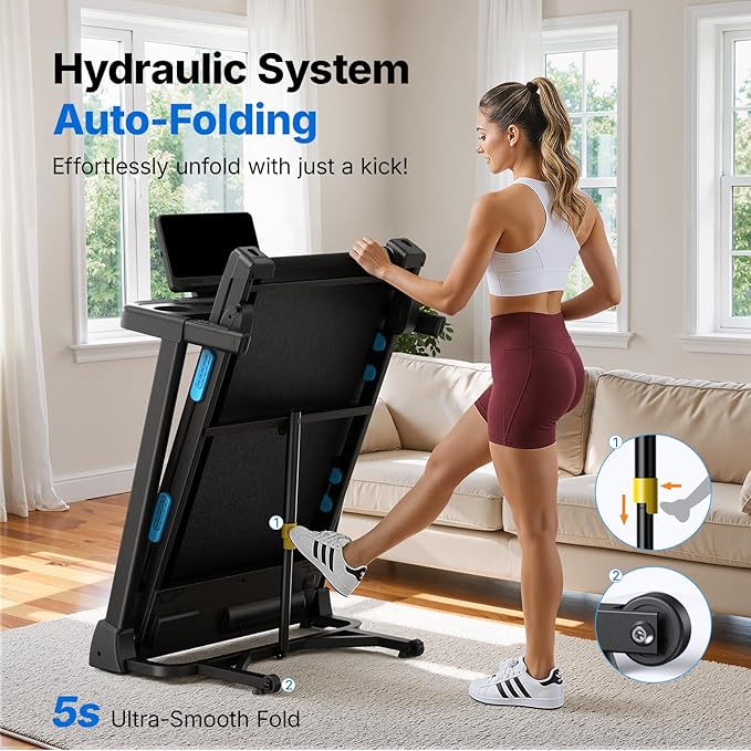 MERACH Foldable Treadmill with Incline, 7.5MPH Quiet Treadmills for Home with Double Deck Technology, 4 Silicone Shock Cushion, Heart Rate Monitoring,16.5" Wider Belt, APP
