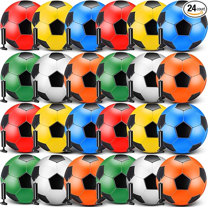 24 Pack Operation Christmas Deflated Soccer Balls with Pump Bulk Items, Machine Stitched Soccer Ball for Outdoor Indoor Training Sports, Birthday Gift Party Supplies