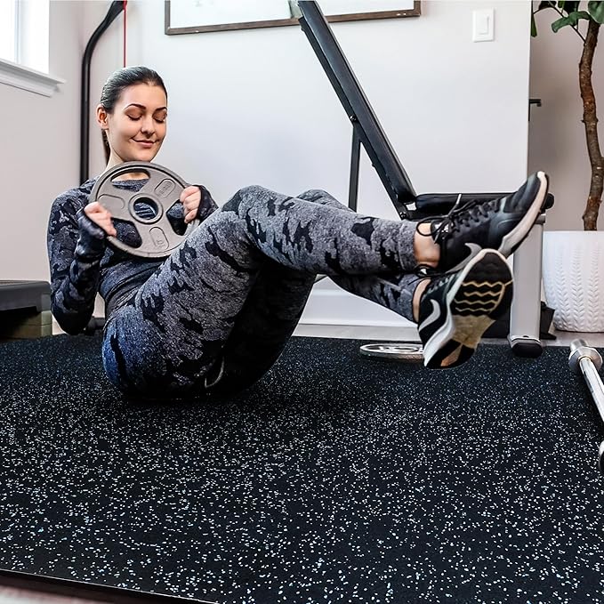 SUPERJARE 0.4'' Thick 12 Pcs 48 Sq Ft Rubber Top Exercise Equipment Mats, High Density EVA Foam Mats with Rubber Top, Interlocking Gym Flooring for Home Gym, Protective Workout Mat, Black/Blue