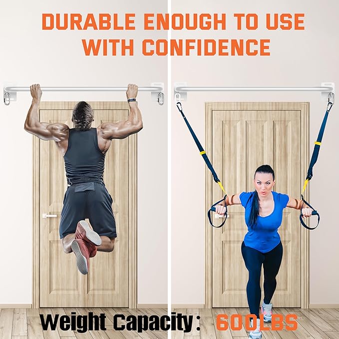 36" Heavy Duty Pull Up Bar Wall/Joist Mounted, 600 LB Capacity, Multi-Grip Bar for Garage & basement rafter Use - All-in-One Workout Station with Carabiners & Space-Saving Design