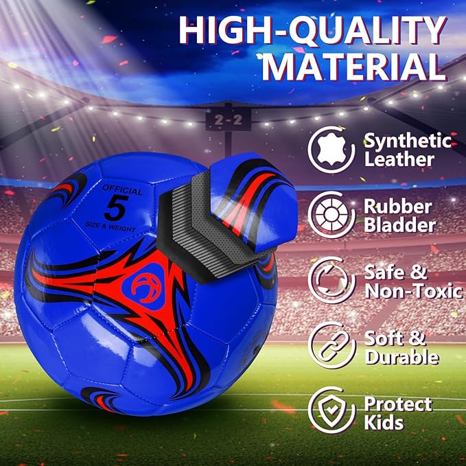 Deekin 6 Pcs Soccer Ball Bulk with Pump Size 5/4/3 Soccer Ball for Indoor Outdoor Sport Practice Competition Sport Training Accessories for Youth Adults