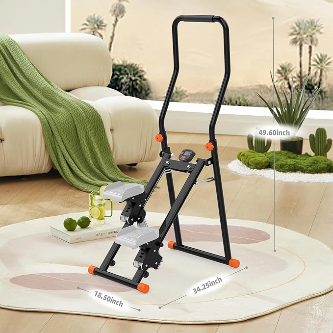 Stair Stepper for Home Gym - Foldable Vertical Climber Machine for Full-Body Workout, Cardio Exercise Machine with LCD Monitor, Adjustable Handlebar&Non-Slip Pedals -for Women&Men