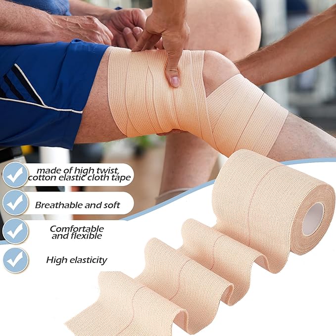 2 Rolls Adhesive Elastic Tape Bandage Tape Wrap Flexible Stretch Bandages for Sports Ankle, Knee and Wrist Sprains(Beige,3 Inch Wide)