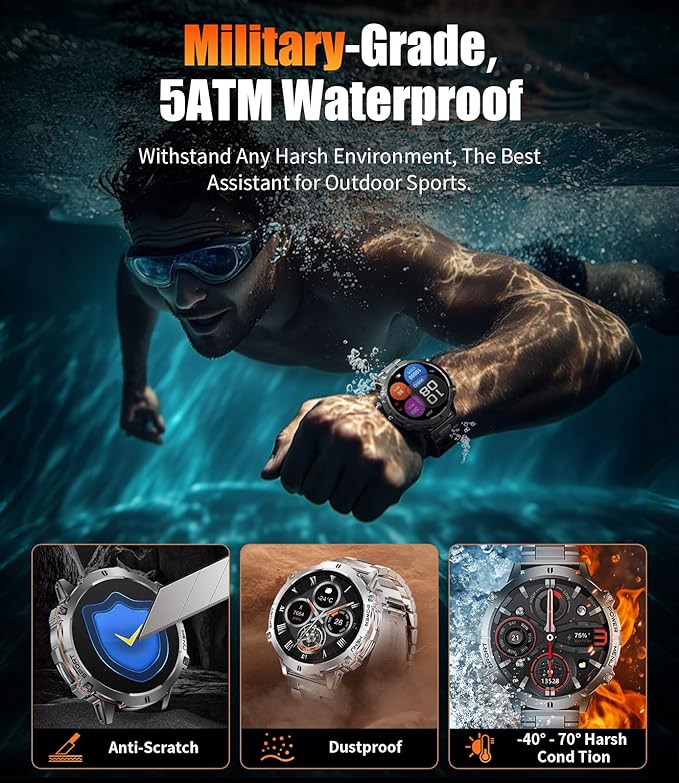 LIGE Smart Watches for Men Answer/Make Calls,1.75" Display Fitness Tracker with Compass Altitude and Barometric Pressure 900mAh Sleep Monitor 110+Sport Modes for Android iOS Smartwatch(Silver)