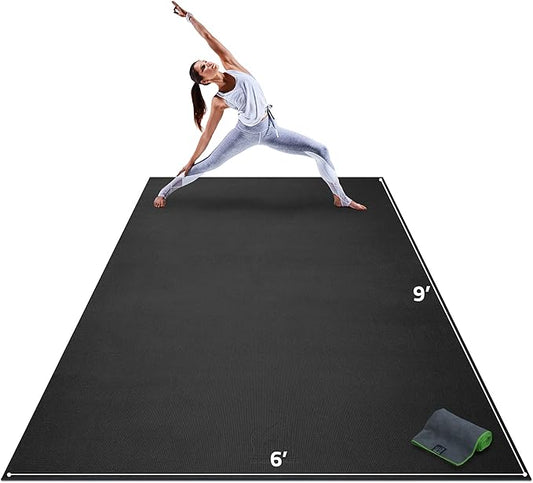 Gorilla Mats Premium Extra Large Yoga Mat – 9' x 6' x 8mm Extra Thick & Ultra Comfortable, Non-Slip Barefoot Exercise Mat – Works Great on Any Floor for Stretching, Cardio or Home Workouts