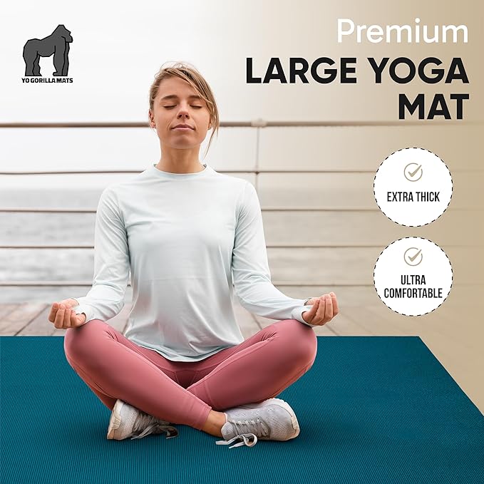 Gorilla Mats Premium Large Yoga Mat – 7' x 5' x 8mm Extra Thick & Ultra Comfortable, Non-Slip Barefoot Exercise Mat – Works Great on Any Floor for Stretching, Cardio or Home Workouts