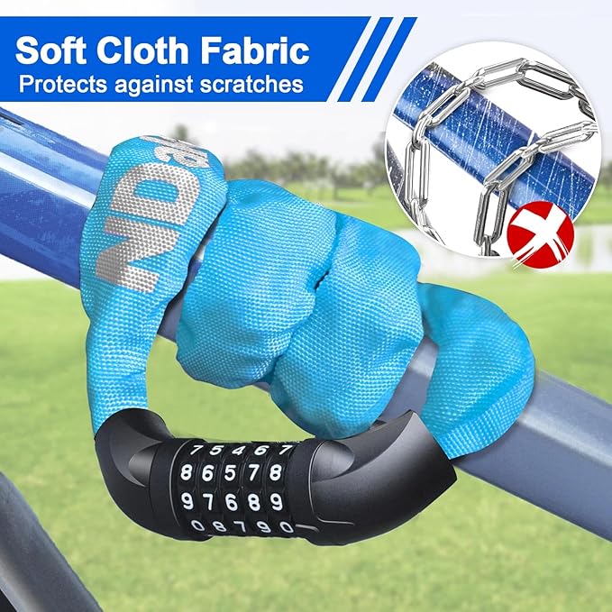 NDakter Bike Chain Lock, 5 Digit Combination Heavy Duty Anti Theft Bicycle Chain Lock,2.62/3.2/4.27/5/6Ft Long Security Resettable Bike Locks for Bike, Bicycle, Scooter, Door, Gate, Fence-4/6mm Thick