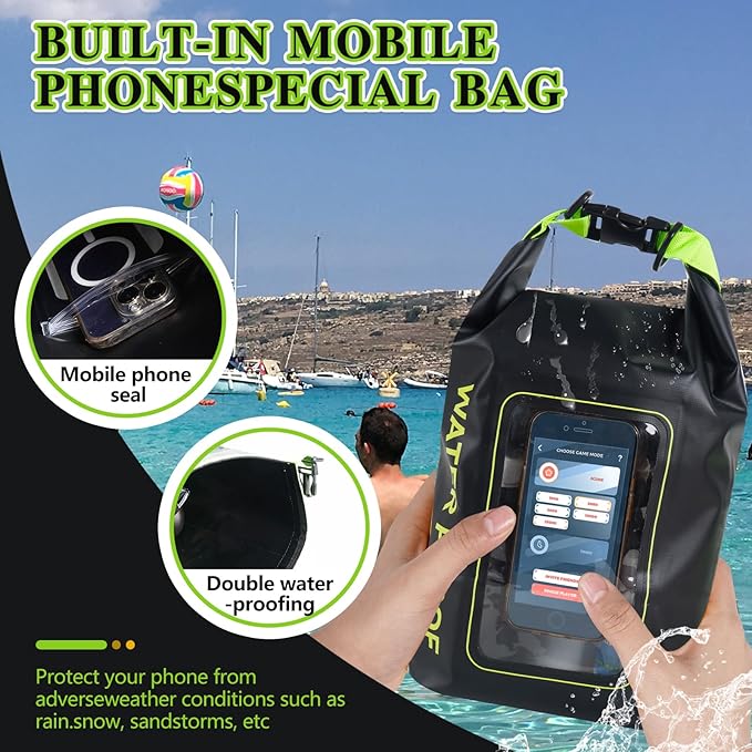 IP68 Waterproof Dry Bag, 2L - Roll Top Waterproof Pool Bag，Dry Bags for Kayaking Waterproof-w/Phone Pouch,Large Waterproof Phone Pouch,Boating & Kayak Accessories Camping (Black 5L)