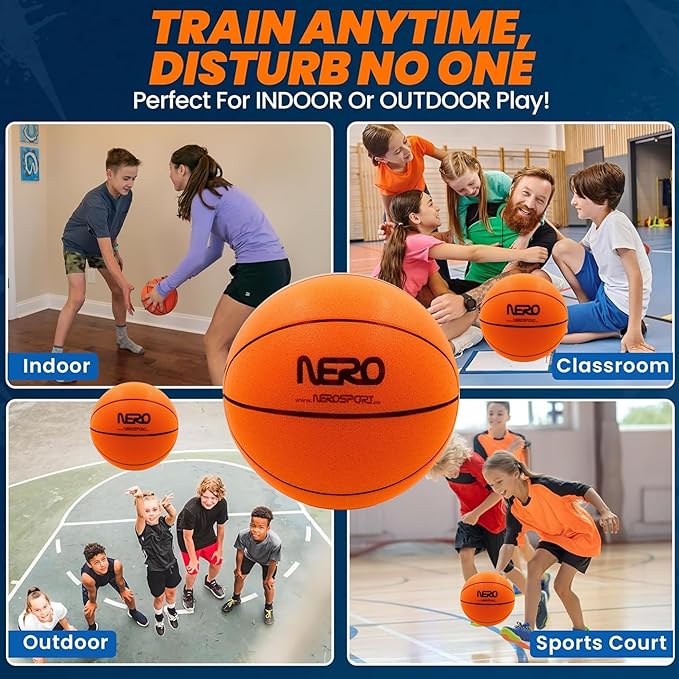Ninja Silent Basketball- Soft Foam Indoor Hoop Play | Soundless Ball for Quiet Dribbling and Indoor Training