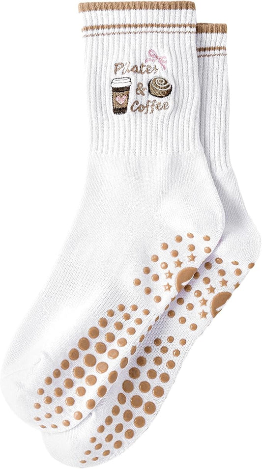 Yawlsow Pilates Grip Socks for Women Yoga Grippy Socks Cute Barre Non Skid Athletic Crew Sticky Sock Workout Hospital