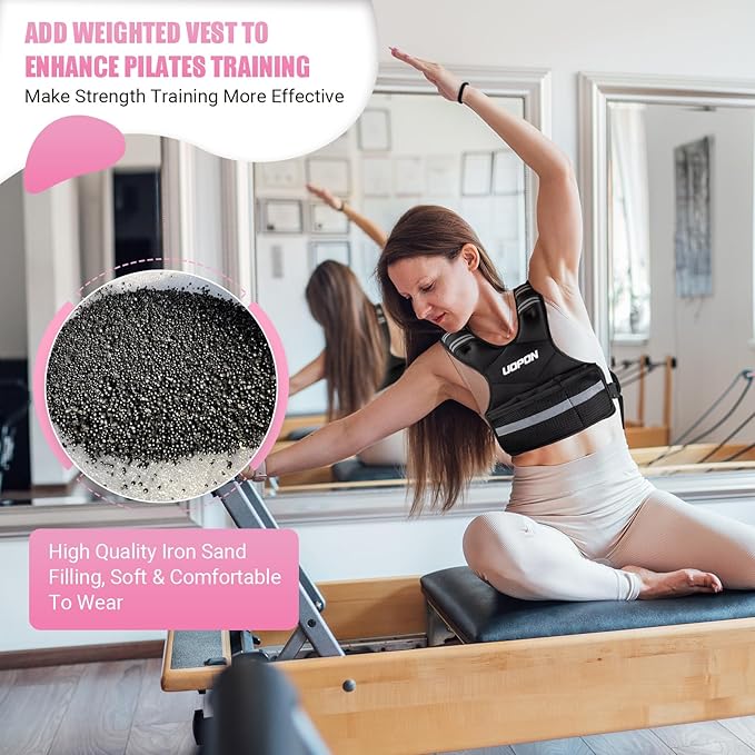 Adjustable Weighted Vest for Women, 6-12 Lbs Rucking Vest with 6 Ironsand Weights, Great Weighted Vest with Plus Pockets & Reflective Strips for Running, Walking, Workout and Strength Training