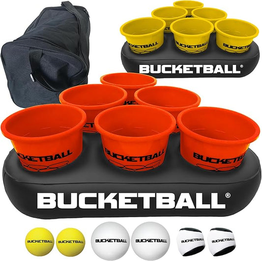BucketBall | Team Color Edition | Party Pack (Orange/Yellow): Original Yard Pong Game: Best Camping, Beach, Lawn, Outdoor, Family, Adult, Tailgate, Jumbo, Giant Game