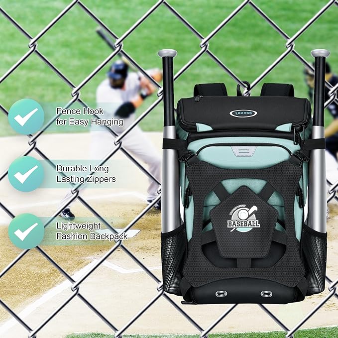 Baseball Backpack for Adult and Youth, Large Capacity Lightweight Softball Bag With Shoe Compartment and Fence Hook for TBall Bat & Equipment, Waterproof for Helmet, Gloves