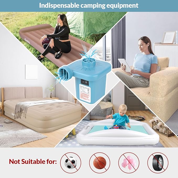 Bestrip Electric Air Pump, Air Pump for Inflatables Air Mattress Couch Pool Floats，Inflatables Boat Raft Toys, AC/DC Pump