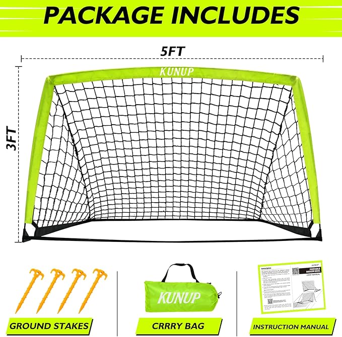 5×3 6x4 9x5 FT Portable Kids Soccer Goal for Backyard, Foldable Soccer Practice Net with Carrying Bag for Toddler Youth Adult Pop Up Soccer Training Equipment Indoor and Outdoor Sports Game