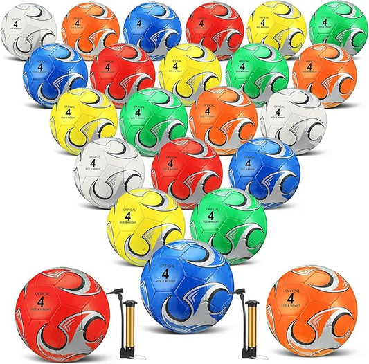 Wettarn 24 Pcs Soccer Ball Bulk with Pump and Net Bag Outside Machine Stitched Sport Soccer Balls for Practice Playing Game Training Gifts