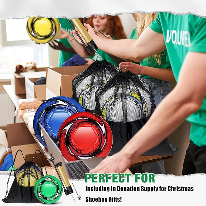 6 Pack Operation Deflated Christmas Soccer Ball with Pump for Child,Items Bulk Deals Soccer Balls,Classic Soccer Balls with Mesh Sport Bag Pump Needle for Shoebox Gift Fillers Charity Donations