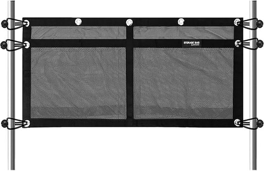 Boat Storage Bag,Polyester Boat Mesh Suspended Storage Bag,Black Boats Storage Mesh Pocket,Boat Seat Storage Bag for Leaning Post with 6 Positioning Elastic Loops. (32" L x 15" W (2 Pockets))