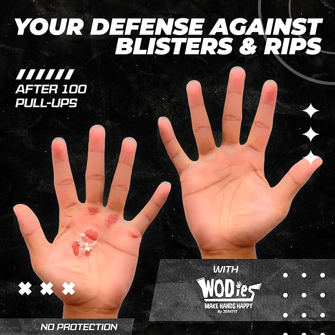 JerkFit WODies Gymnastics & Weightlifting Grips with Wrist Wraps – 3 Hole Versatile Gym Gloves for Pull Ups, Gym Training & Cross Training – Hand Grips Palm Protector for Men & Women