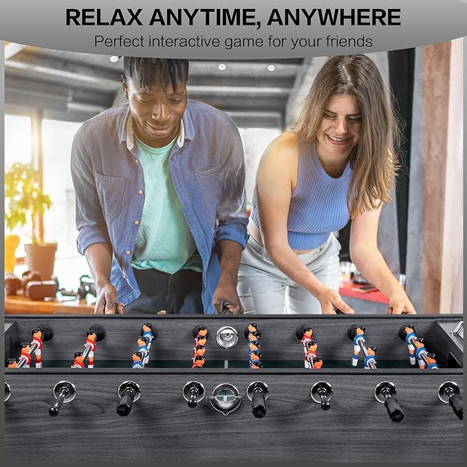 58" Foosball Table, Competition Sized Soccer Table Game, Heavy Duty Arcade Game Table with 2 Balls for Adult, Kids, Home, Indoor Game Room Sport (Wood Grain)