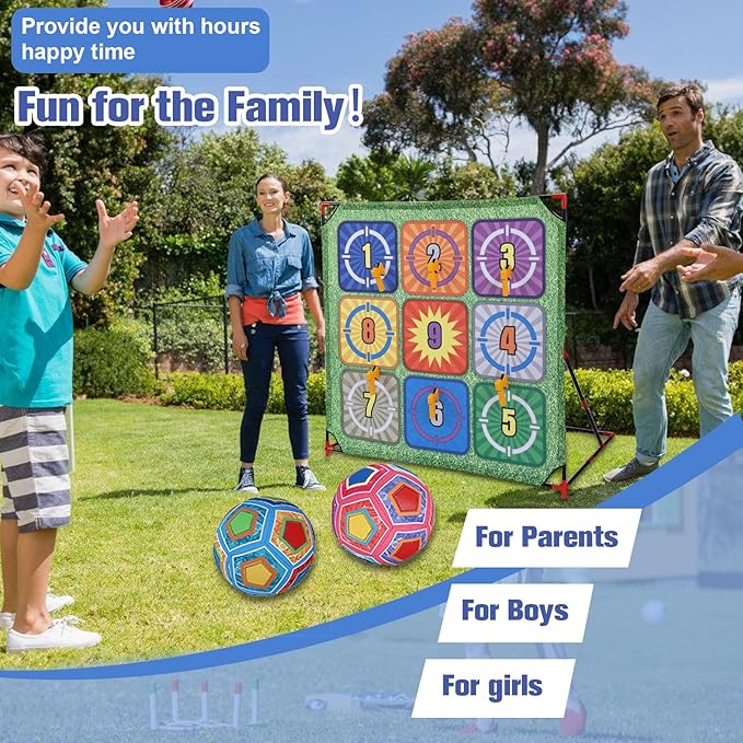 Soccer Games Set, 4-in-1 Carnival Games,-Battle Golf & Bean Bag Toss & Axe Throwing.Family Soccer Game with Various Accessories,Outdoor Games for Kids and Family
