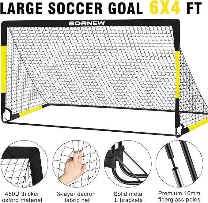 Kids Soccer Goal for Backyard Set - 2 Set of 7X5 / 6X4 ft Toddler Soccer Nets Training Equipment, Soccer Ball, Pop Up Portable Soccer Set for Kids and Youth Games and Training Goals Ages 3-16 Gift