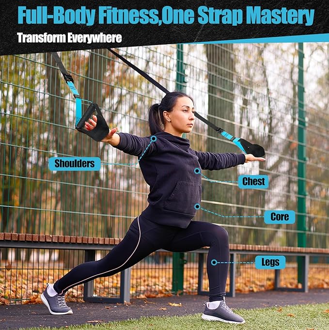 Home Suspension Training Kit with Suspension Trainer, Straps & Bands – Adjustable Full-Body Workout System for Home Gym, Yoga, Pilates, Travel | Compact Design