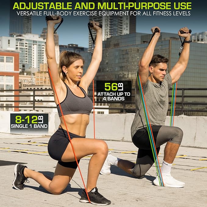 ProsourceFit Single Stackable Resistance Bands with Door Anchor and Exercise Guide, 8-12 LB, Heavy Duty Fitness Tube for Full-Body Exercises and Home Workouts