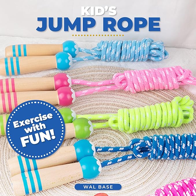 Jump Rope Kids Boys and Girls Children’s Adjustable Cotton Skipping Rope with Wooden Handle for Fitness Training Exercise Outdoor Activity