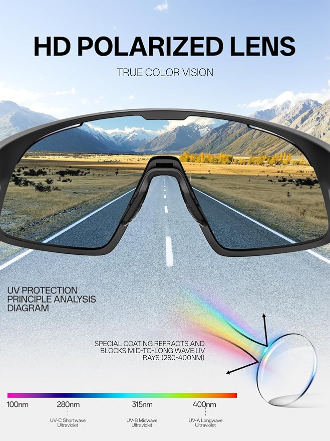 KAPVOE Polarized Cycling Glasses Men Women Sports Sunglasses for Mountain Bike Running Fishing Baseball K383