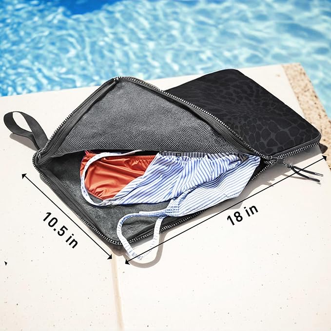 Wet Bag, Wet Dry Bag, Wet bag for swimsuit,Travel, Beach, Pool, Diapers, Dirty Yoga Gym Clothes, Waterproof Embedded Towel Wet Bag(Fleece)-Leakproof Wet Clothes Bag, Beach Travel Essentials
