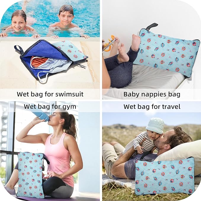 Wet Bag, Wet Dry Bag, Wet bag for swimsuit,Travel, Beach, Pool, Diapers, Dirty Yoga Gym Clothes, Waterproof Embedded Towel Wet Bag(Fleece)-Leakproof Wet Clothes Bag, Beach Travel Essentials