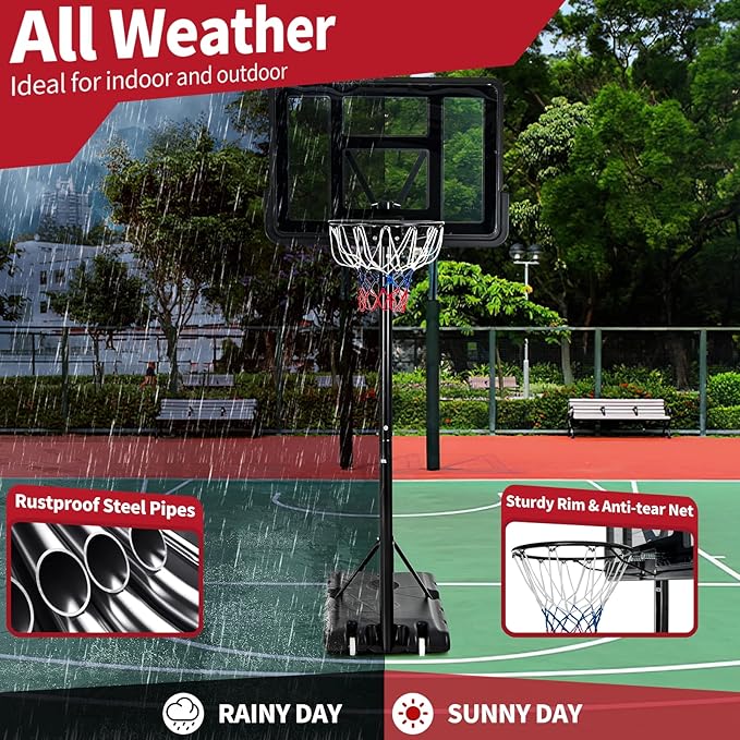Giantex Portable Basketball Hoop Outdoor, 4.25-10ft Height Adjustable Basketball Goal System w/ 43.5" Shatterproof Backboard, Fillable Base, Indoor Basketball Hoop for Kids/Adults/Backyard/Driveway