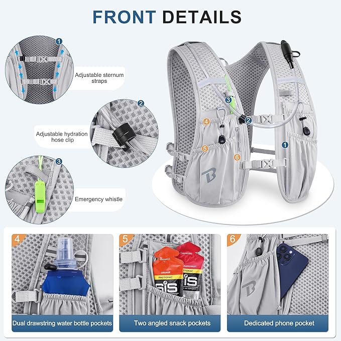 Running Vest Hydration Backpack for Men Women, 5L Lightweight Running Backpack Hydration Pack for Marathon, Trail, Cycling, Hiking, Jogging