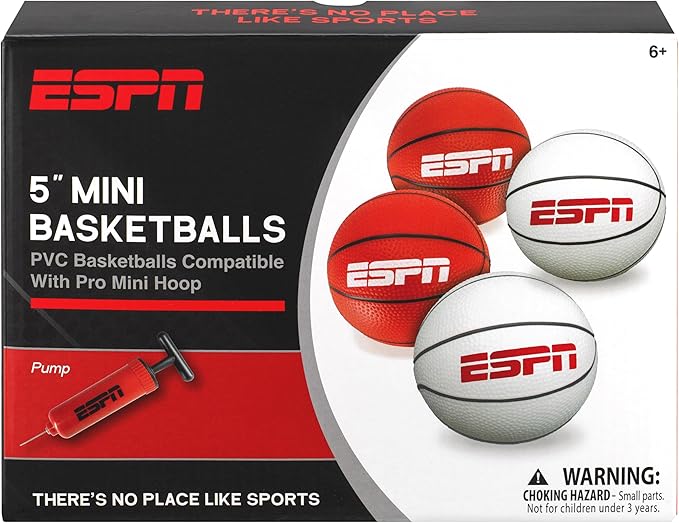 ESPN 5' Mini Basketball Set - 4 Pack (2 White, 2 Red) with Pump - Ideal for Family Games & Skill Practice