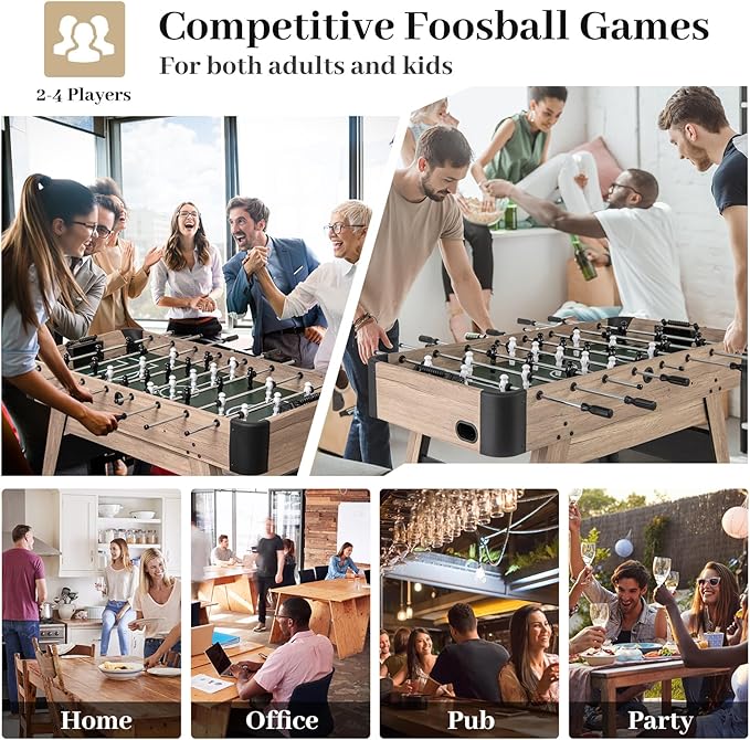 Giantex 54 Inch Foosball Table - Wood Football Table Competition Sized, Arcade Soccer Game Table with 2 Balls, Full Size Foosball Table Adult Size for Kids Teens, Home, Game Room, Oak