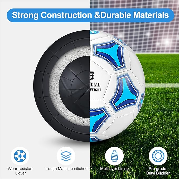 STEEFAN Soccer Ball Size 3/4/5 for Kids Outdoor Play,Color Change Soccer Stuff with Carry Net,Official Size Ball,Needles and Air Pump,Gift Idea for Kid Teen Boy Girl Junior and Men Women