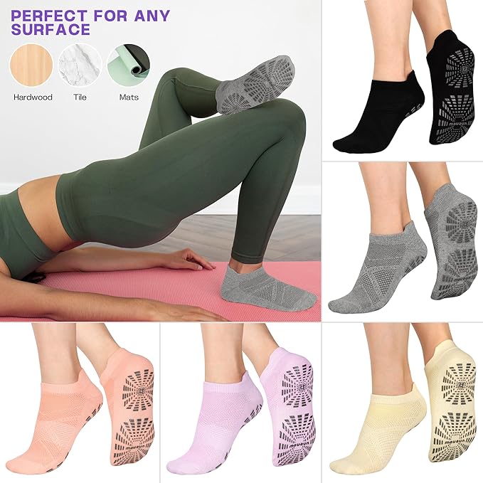 unenow 5 Pairs Pilates Socks for Women Non Slip Socks with Grips for Yoga Hospital Barre Barefoot