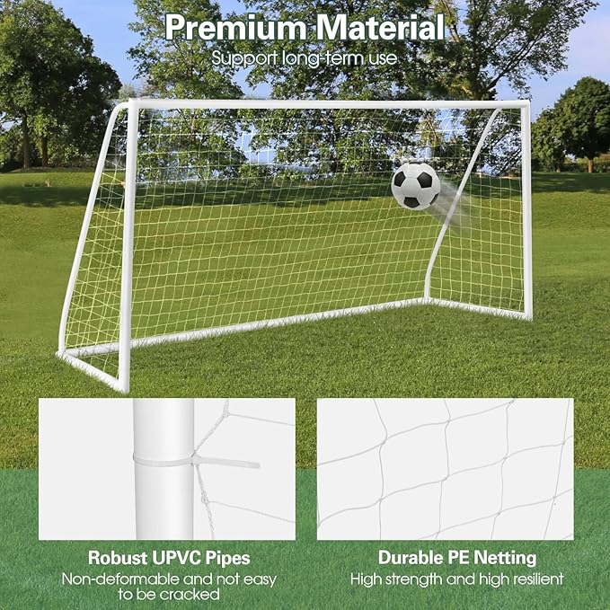 GYMAX Soccer Goal, Soccer Goals for Backyard with All Weather Net, Ground Stake & Zip Ties, Easy Assembly Folding Soccer Frame and Net for Kids School Club Training Practice