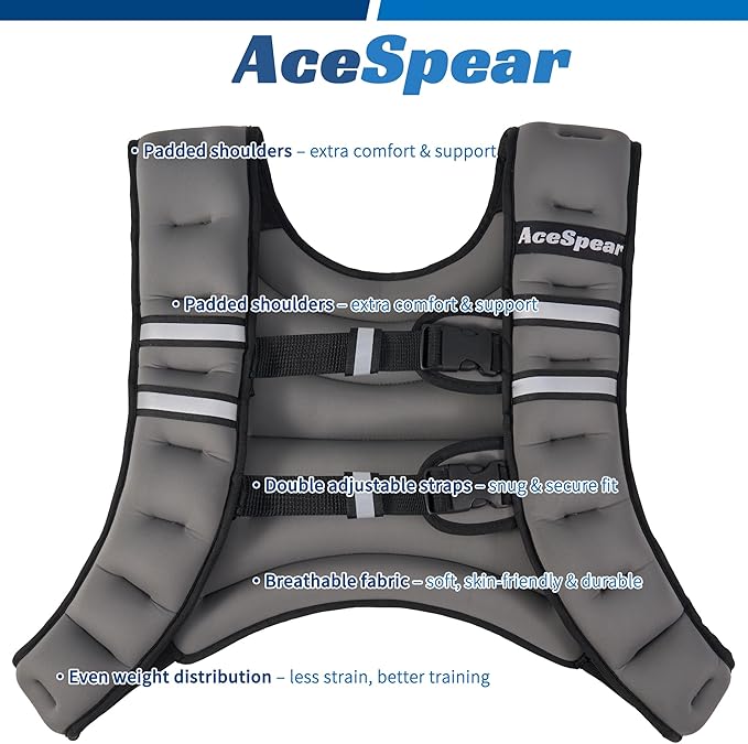 AceSpear Weighted Vest for Men Women 6lbs/8lbs/10lbs/12lbs/14lbs/16lbs/18lbs Body Weight Vest with Reflective Stripe for Running Walking Jogging Fitness Strength Training Workout