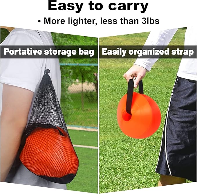 60PCS Soccer Cones with Strap Carry Bag Agility Disc Cones Soccer Training Cones, Field Marker Sport Training Cones for Challenge Football Basketball Skating Kids Games Outdoor Indoor